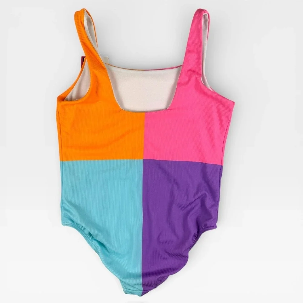 ANDY &‎ EVAN Girls Color Block One Piece Swimsuit UPF 50+ Size L 12/14 NWT